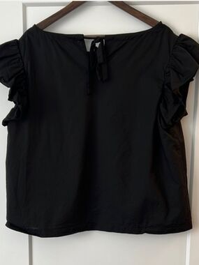 ARULA Black Ruffle Sleeve Tie-Back Top